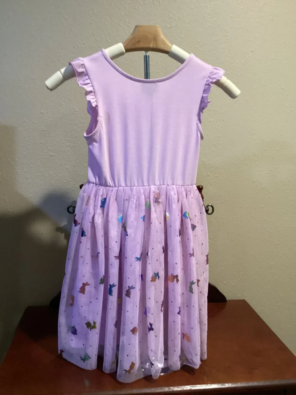 Girls Lavender Sequin Bunny Tulle Dress with Ruffle Sleeves